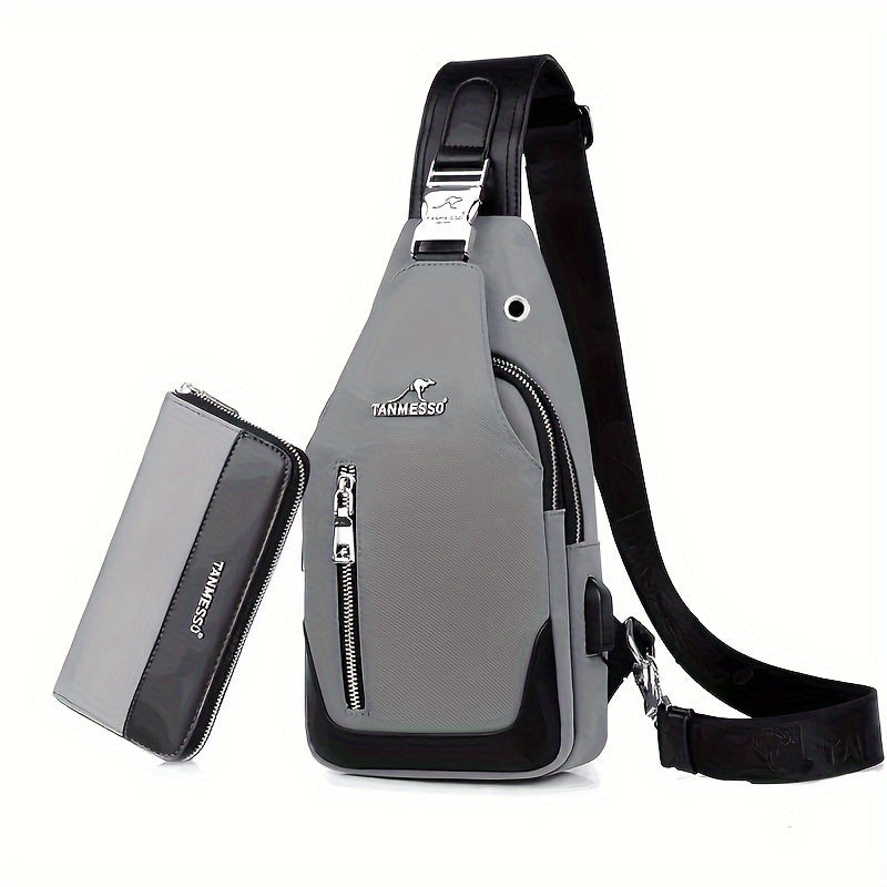 TANMESSO Erkaklar uchun Qora Ko'k Rangdagi Bir Necha Bo'limli Anti-O'g'irlik Oksford Ko'krak Sumkasi, Moslashtiriladigan Tasmali va Tasodifiy Chiqishlar uchun USB Porti