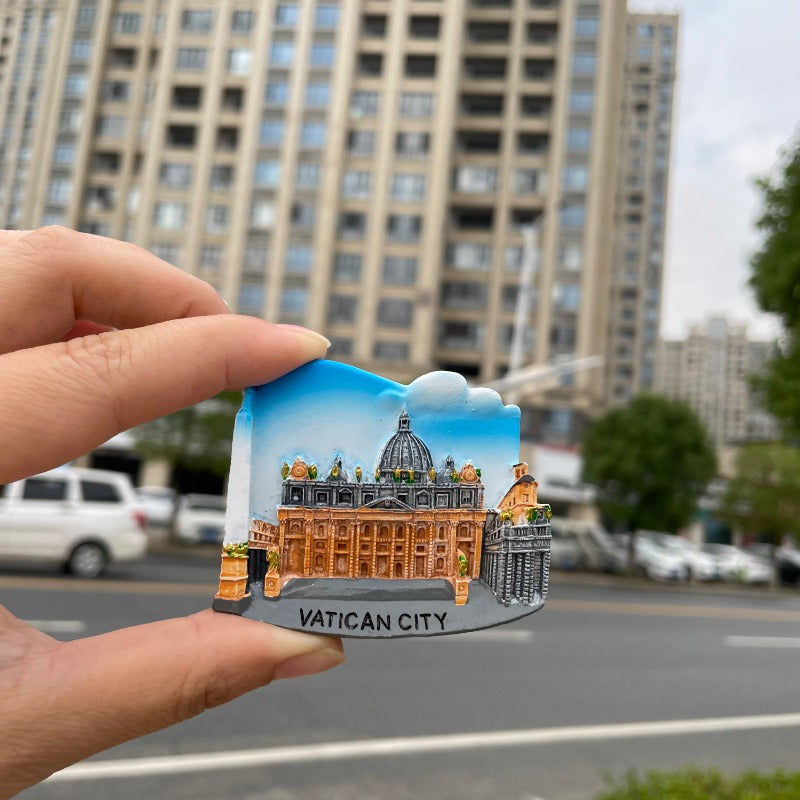 Handmade 3D Resin Magnet with Vatican City Architecture Hexagon Decor Gift