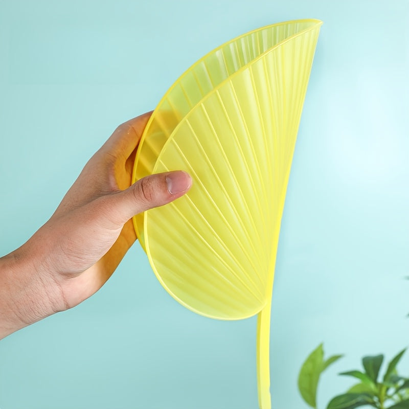 Large Yellow Leaf-Shaped Hand Fan with Ribbon Handle for Summer Cooling