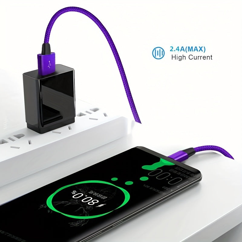 USB-C Fast Charging Cable for Android Phones Nylon Fabric 50-80W Data Transfer