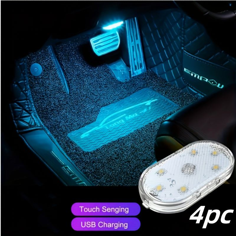 Car Interior Touch Lamp 2/4pcs LED Decorative Light USB Rechargeable