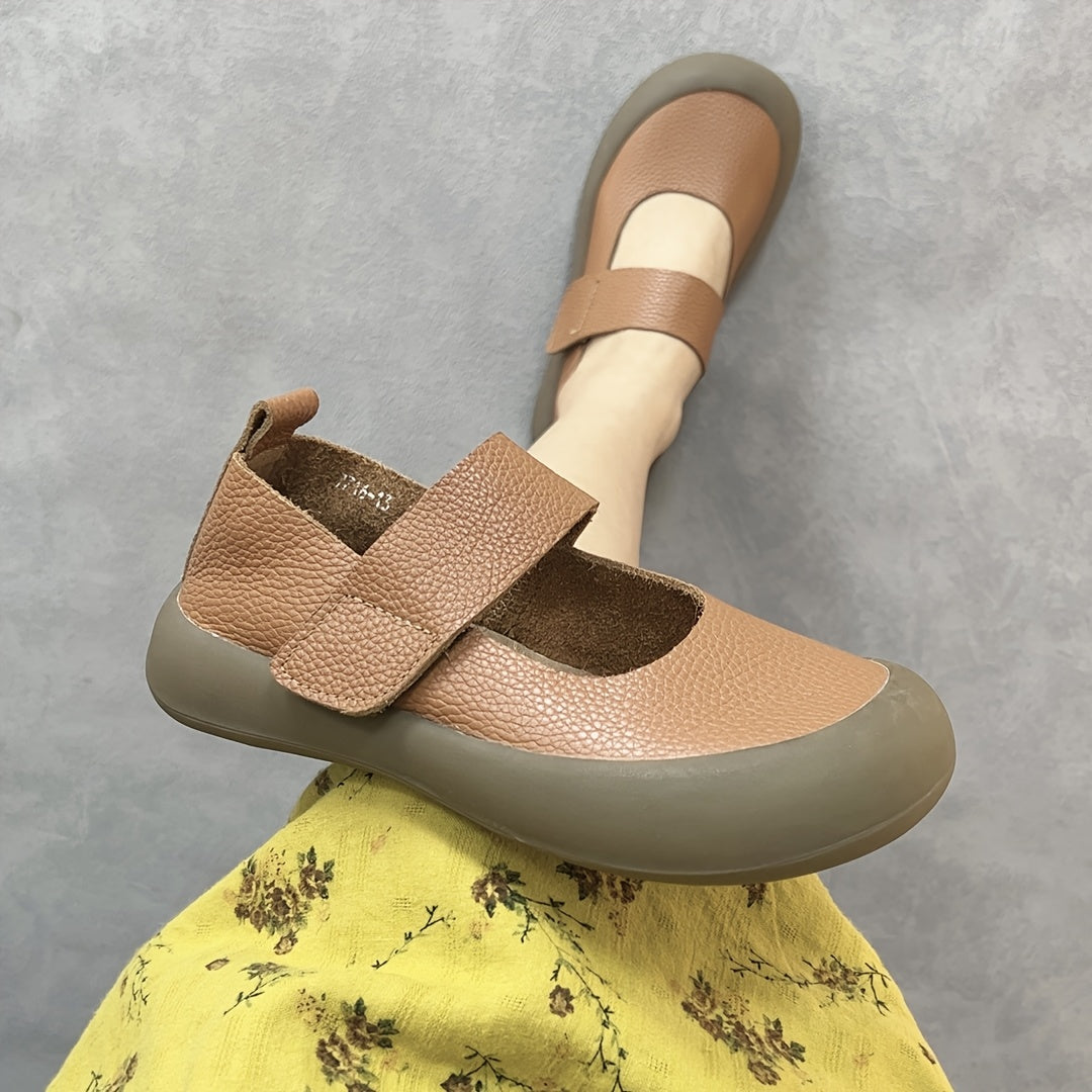 Women Leather Flat Shoes Breathable Slip-On Casual Brown All-Season