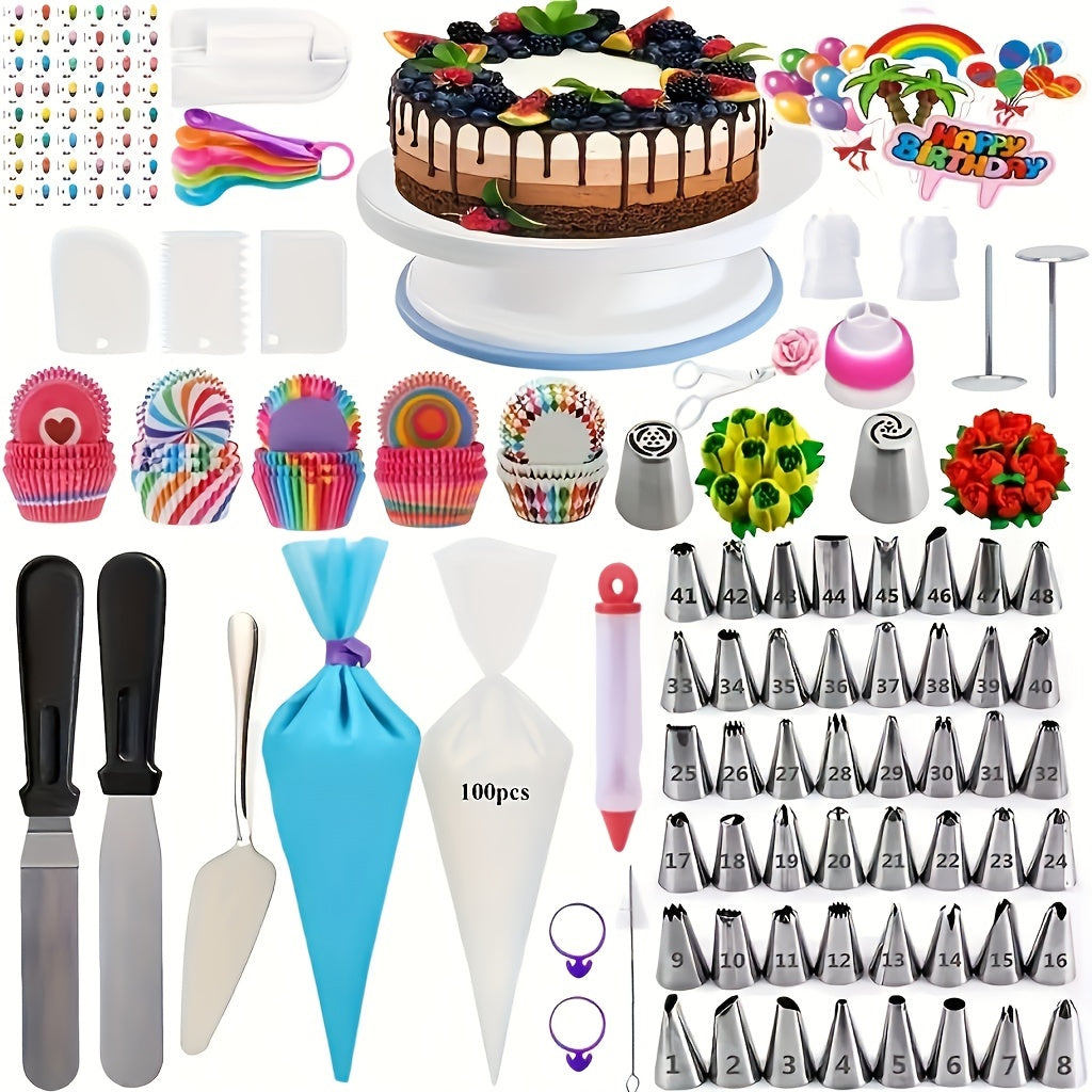 Cake Decorating Supplies Set with Icing Tips Spatulas and Cake Stand