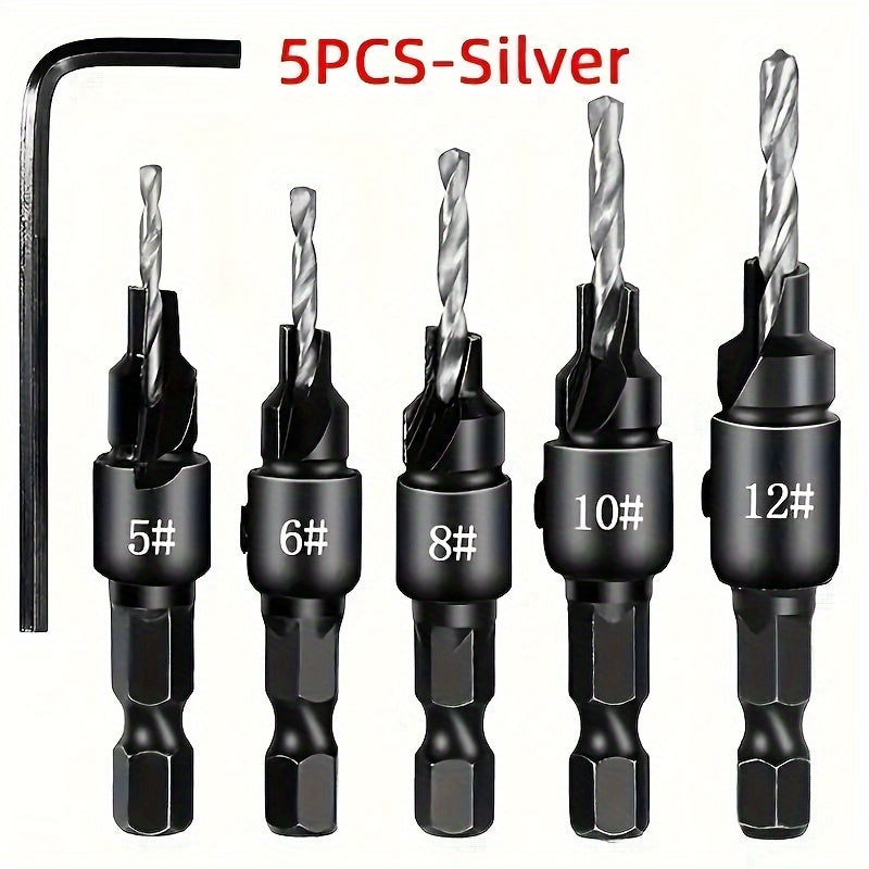4/5Pcs Woodworking Countersink Drill Bit Set with 1/4" Hex Shank