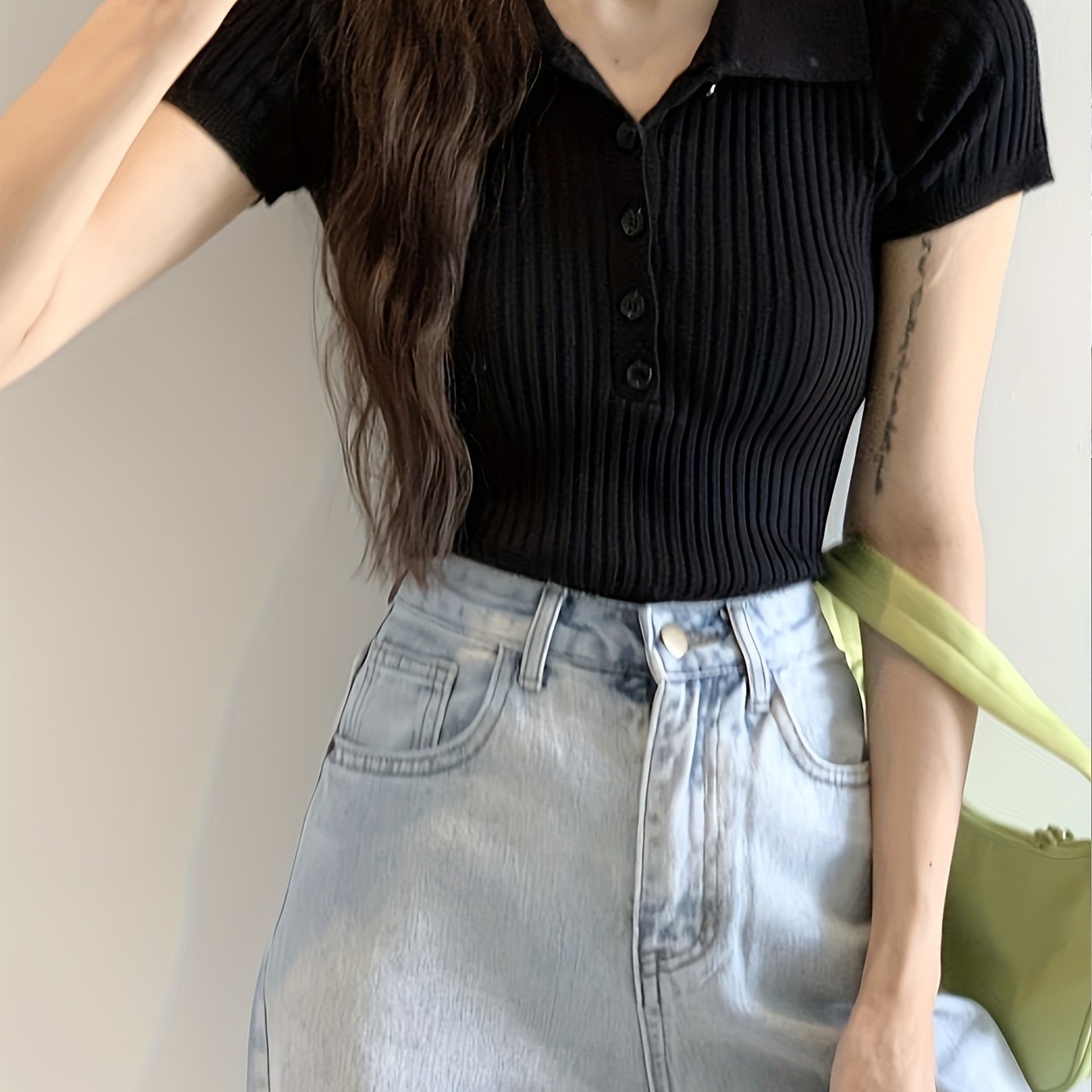 Women's Summer Polo Shirt Viscose Stretch Button Solid Casual