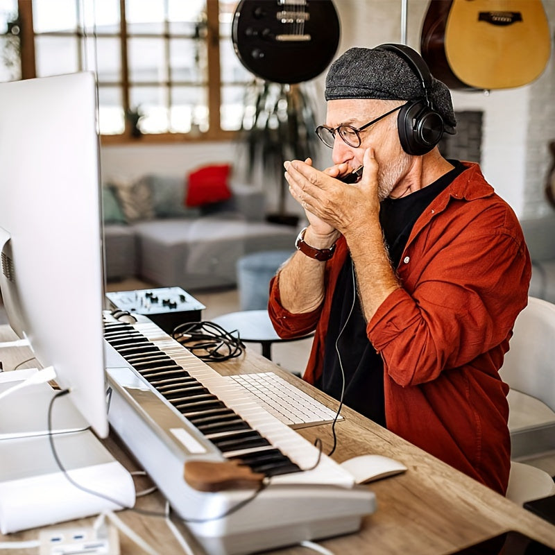 Stainless Steel 10-Hole Diatonic Harmonica Golden with Protective Case for Beginners