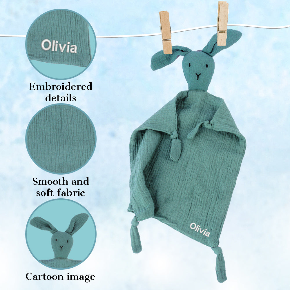 Manta de muselina personalizada para bebé con conejito en rosa, amarillo, beige, azul, marrón claro, suave, transpirable, regalo