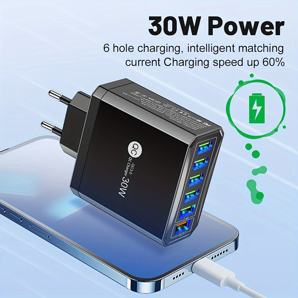 iPhone va Samsung uchun 30W 6-portli USB tez zaryadlovchi telefon zaryadkasi