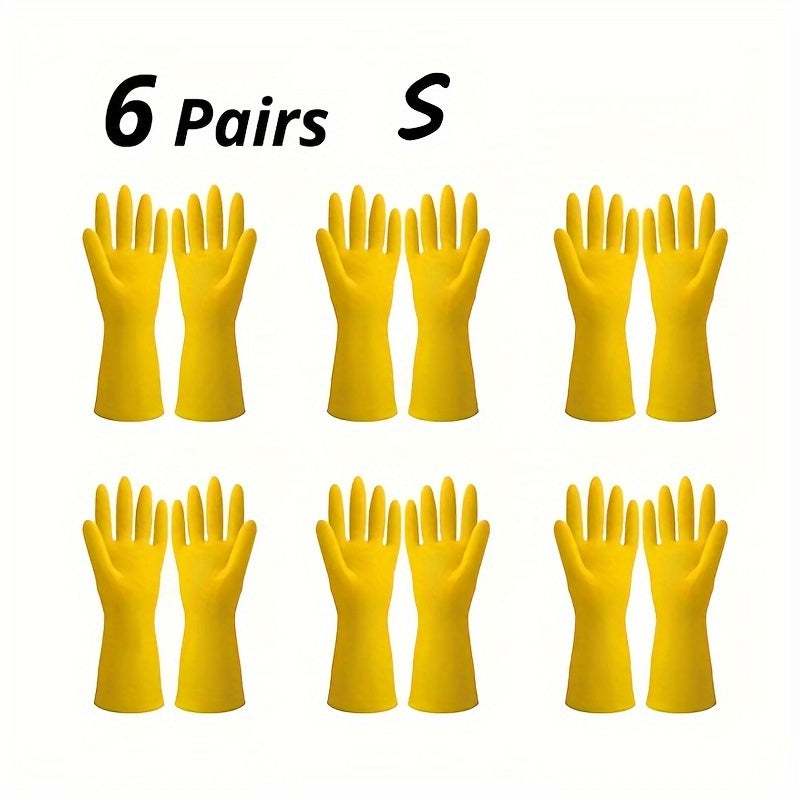 6 Pairs Reusable Rubber Gloves with Long Sleeves for Kitchen Cleaning and Work