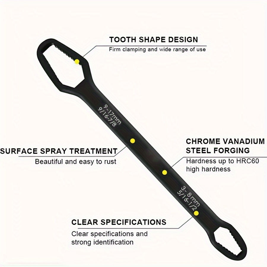 Multipurpose Black 5mm Thick Torx Wrench Adjustable Self-Tightening Dual-Head