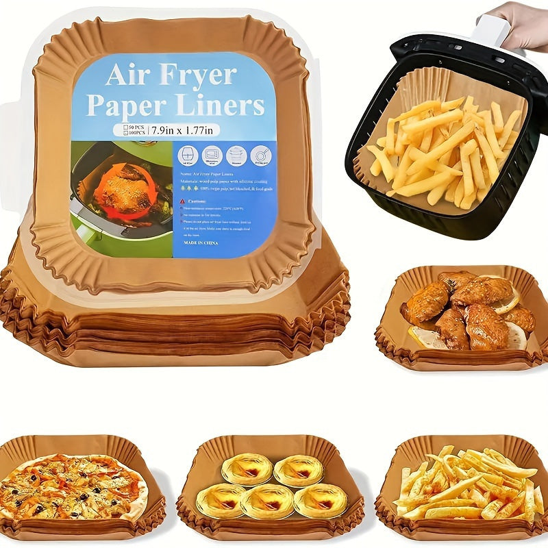 Square Air Fryer Liners 50/100 Pieces Multi-Layered Microwave Oven Safe