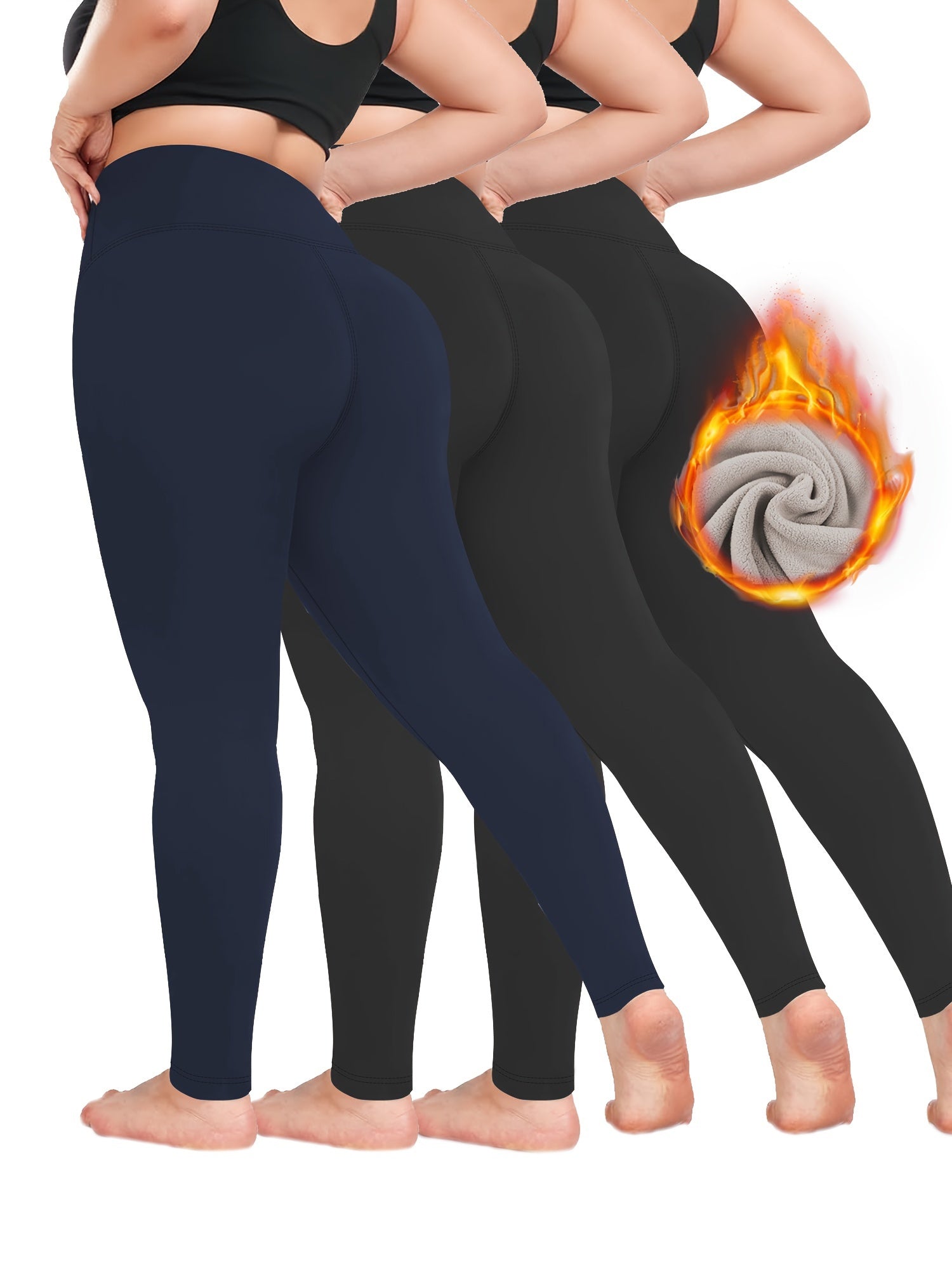 Plus Size Plush Lined High Waist Crop Pants Set Warm Fall Winter