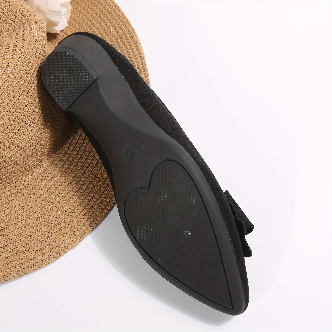 Women's Black Mary-Jane Flats Breathable Fabric Pointed Toe Mid Heel