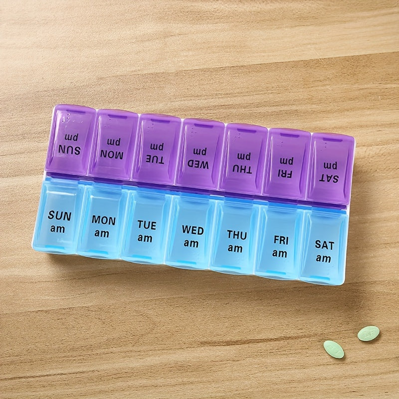 Portable Double Row Pill Box for Sorting and Storage with Braille