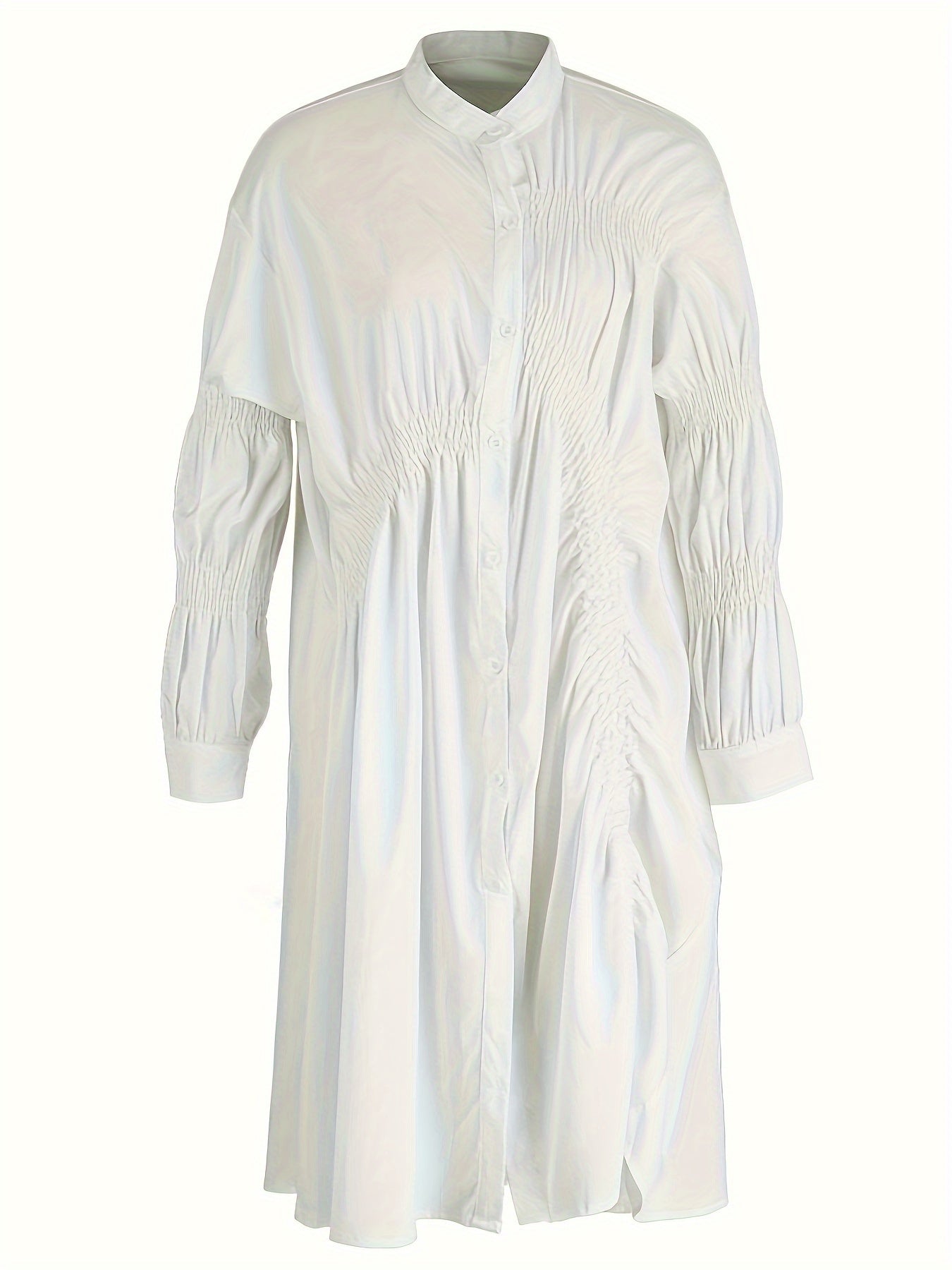 Plus Size Women's Casual Semi-Sheer Shirt Dress with Ruffled Sleeves