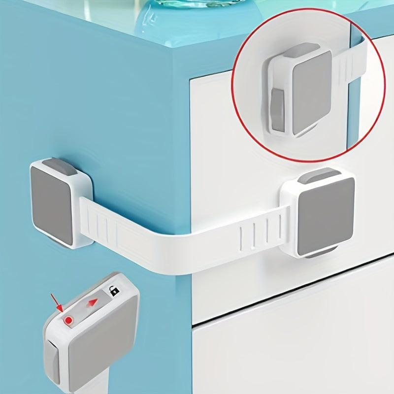 Set of 4 Gray Adhesive Cabinet Locks for Fridge Drawers Ovens and Cabinets