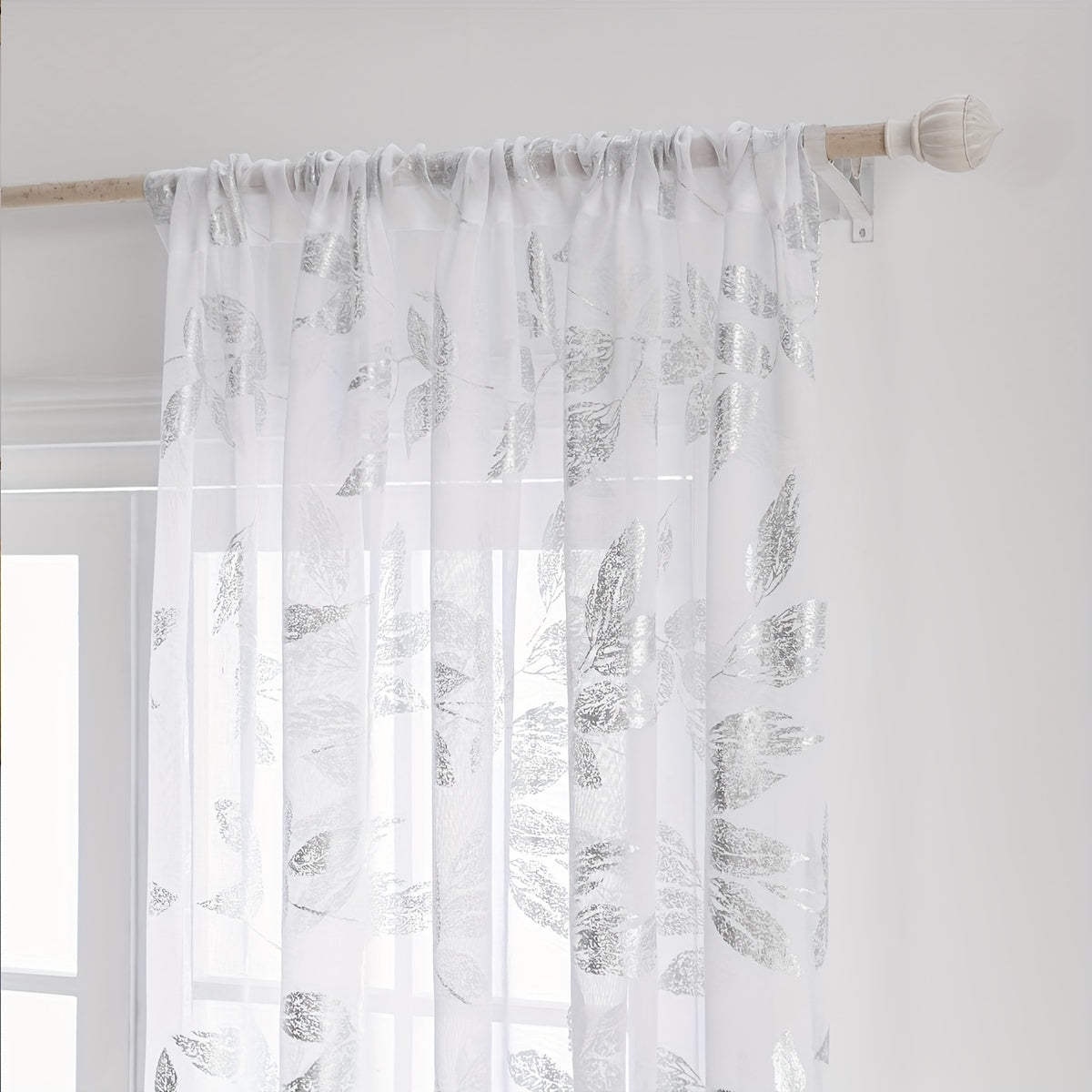 European Style Sheer Curtain with Embroidered Leaf Pattern for Living Room or Office