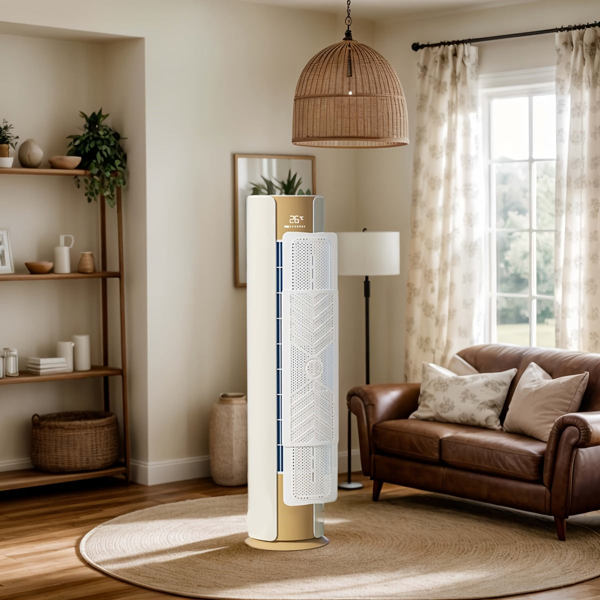 Modern Portable Air Conditioner White Golden Expandable Vertical Windshield No Power Needed