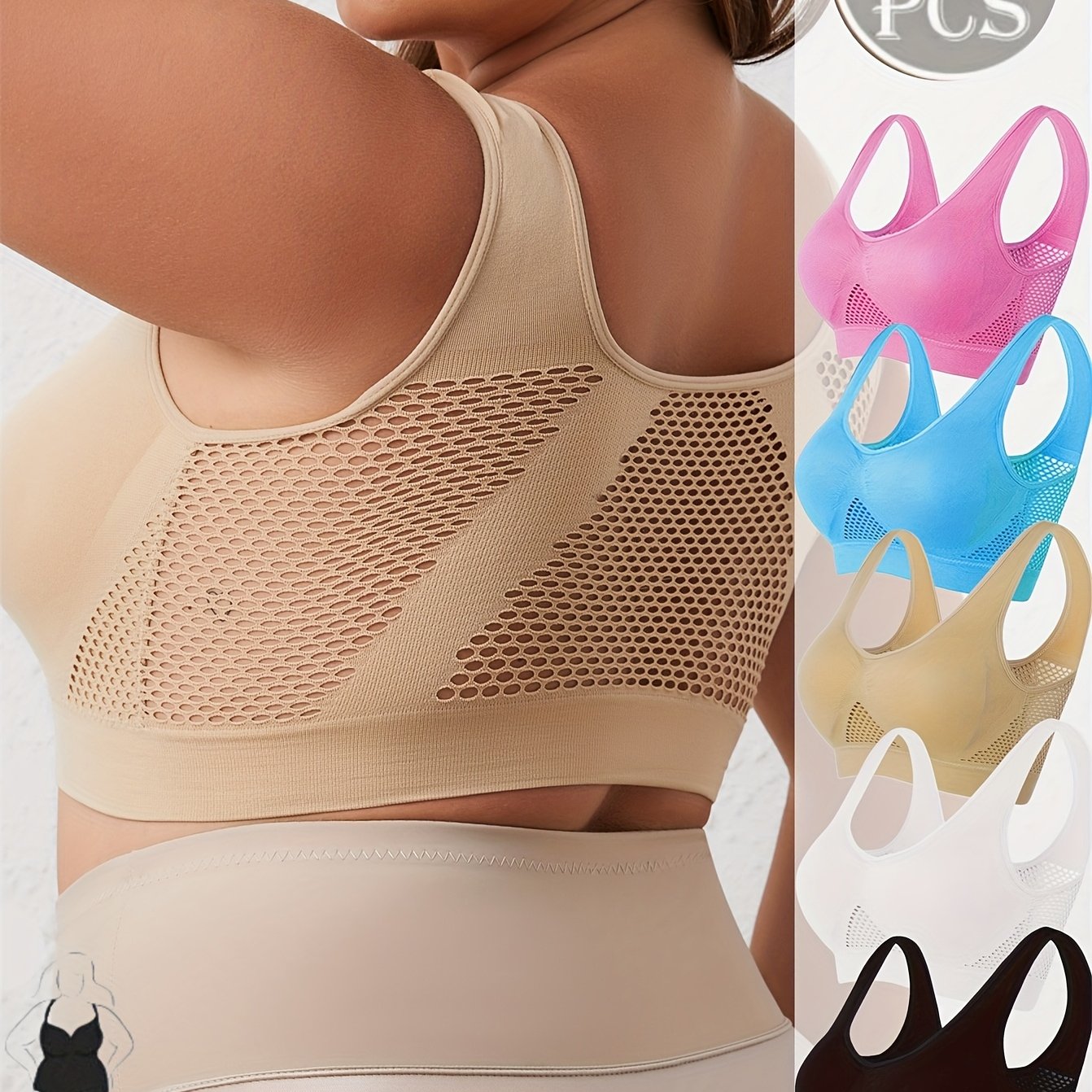 Women's Plus Size Mesh Sports Bra Double Layer Breathable Running Fitness Underwear