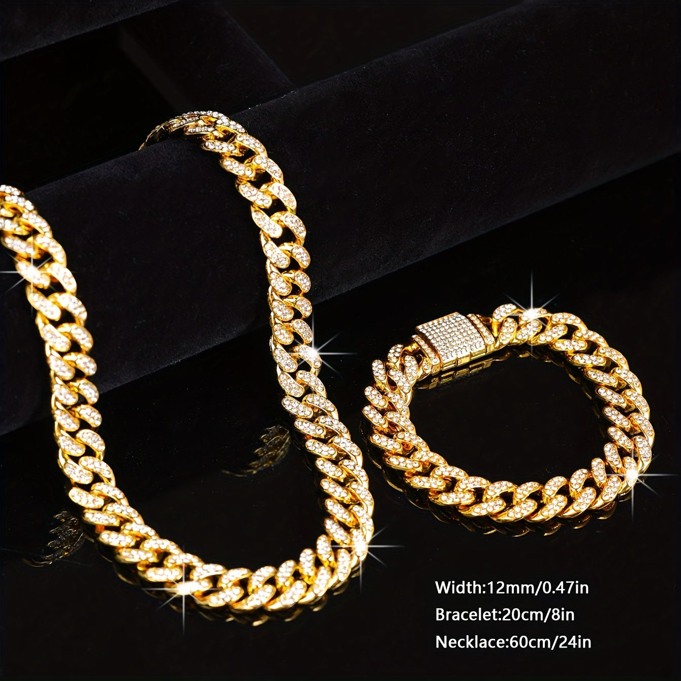 Set of 2 Hip Hop Style Necklace and Bracelet Jewelry for Men Women