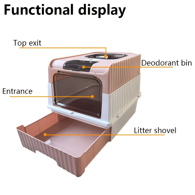 XL Green Cat Litter Box with Easy-Clean Drawer and Scoop Durable Polypropylene