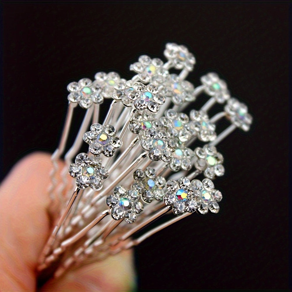 Set of 20 Crystal Flower Hair Pins with Rhinestone Accents for Bridal Wedding Hair Accessories