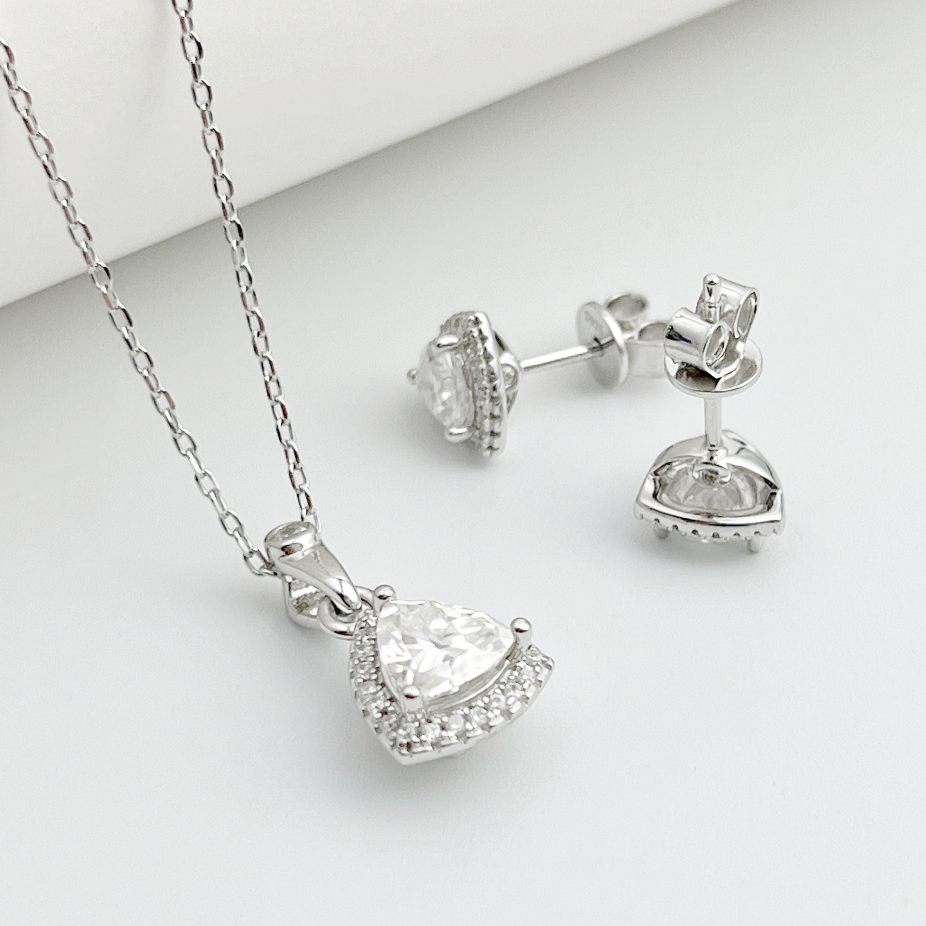 S925 Silver Moissanite Jewelry Set Necklace and Earrings 1.0CT and 0.5CT Gift