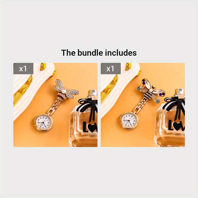 Sparkling Rhinestone Bee Nurse Brooch Medical Animal-Themed Doctor Paramedic Fob Watch