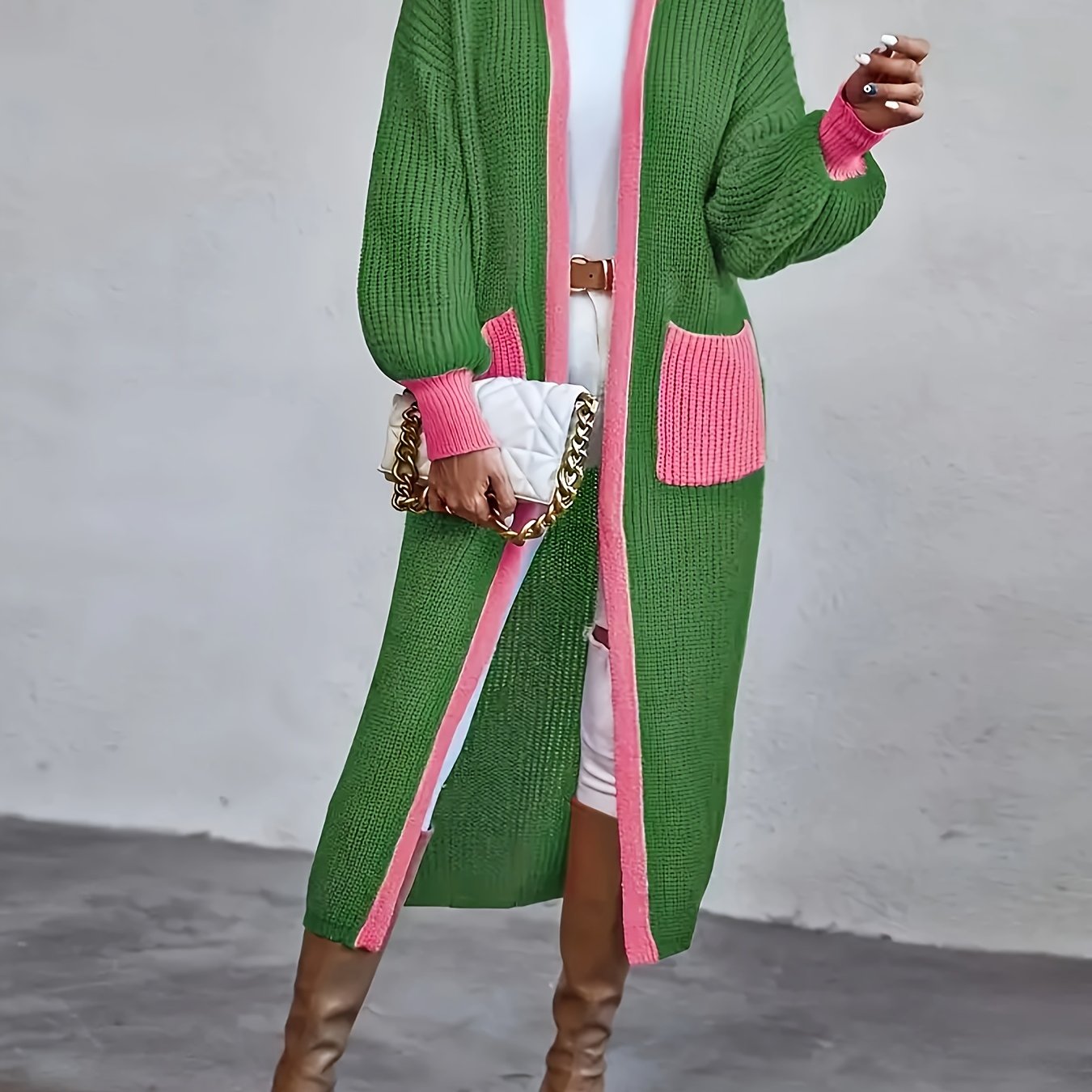 Plus Size Women's Cardigan Oversized Open Front Sweater with Pockets