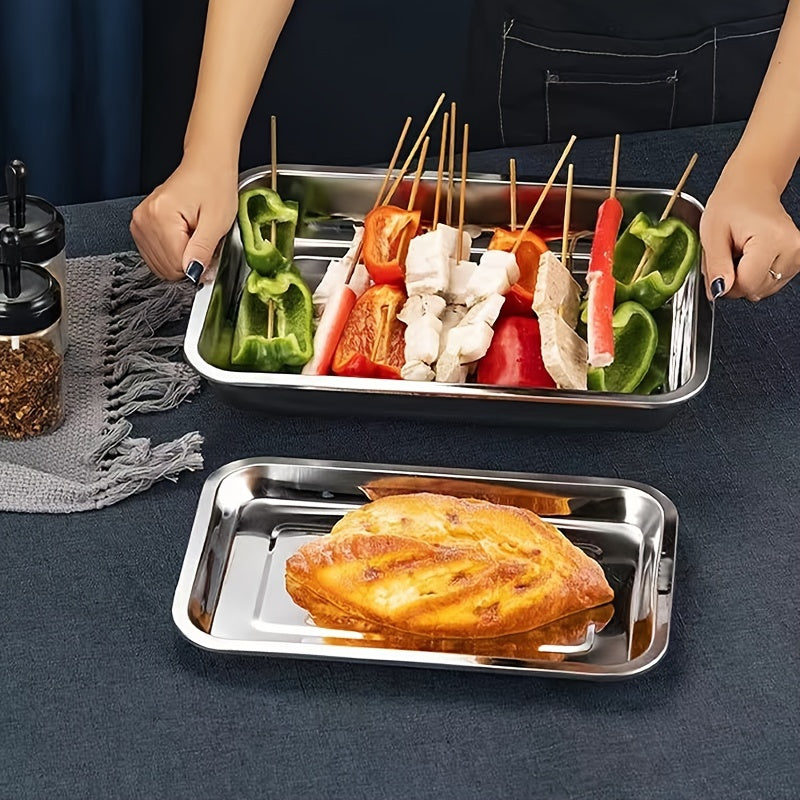 Stainless Steel Rectangular Serving Tray for BBQ Baking Steaming and Food Serving