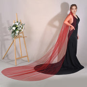 Red Bridal Veil with Golden Stitching Nylon Mesh for Wedding and Performance
