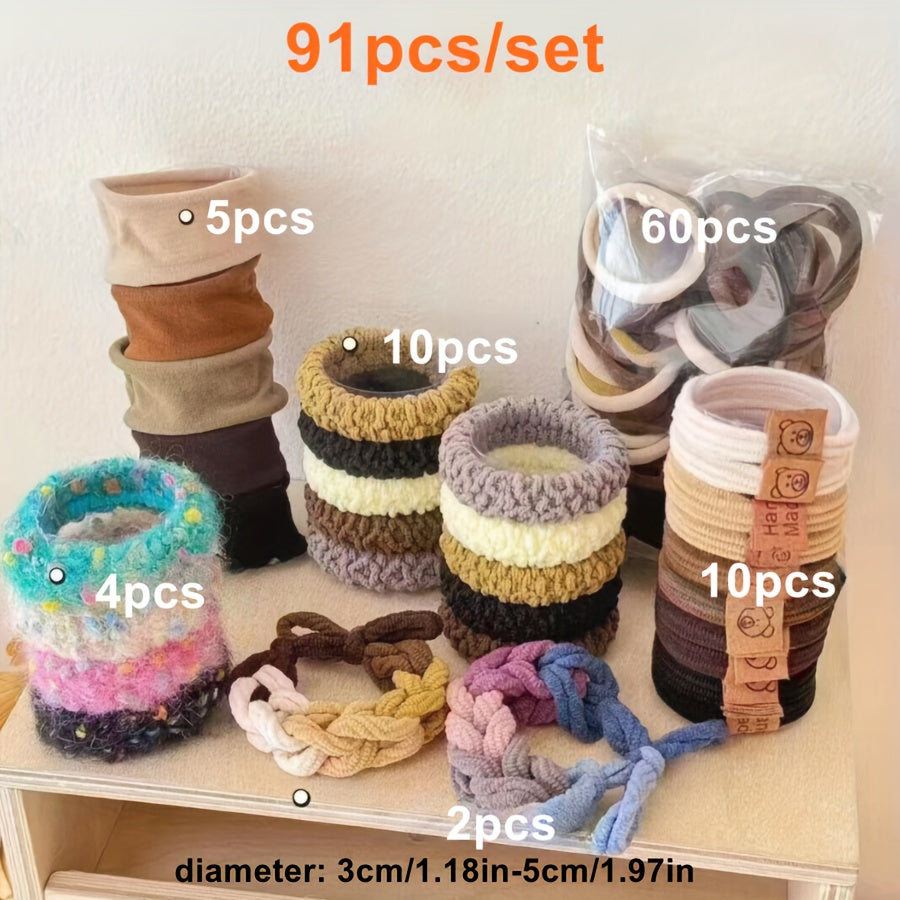 Set of 86 Hair Ties for Women and Girls, Elastic Ponytail Bands, Assorted Colors