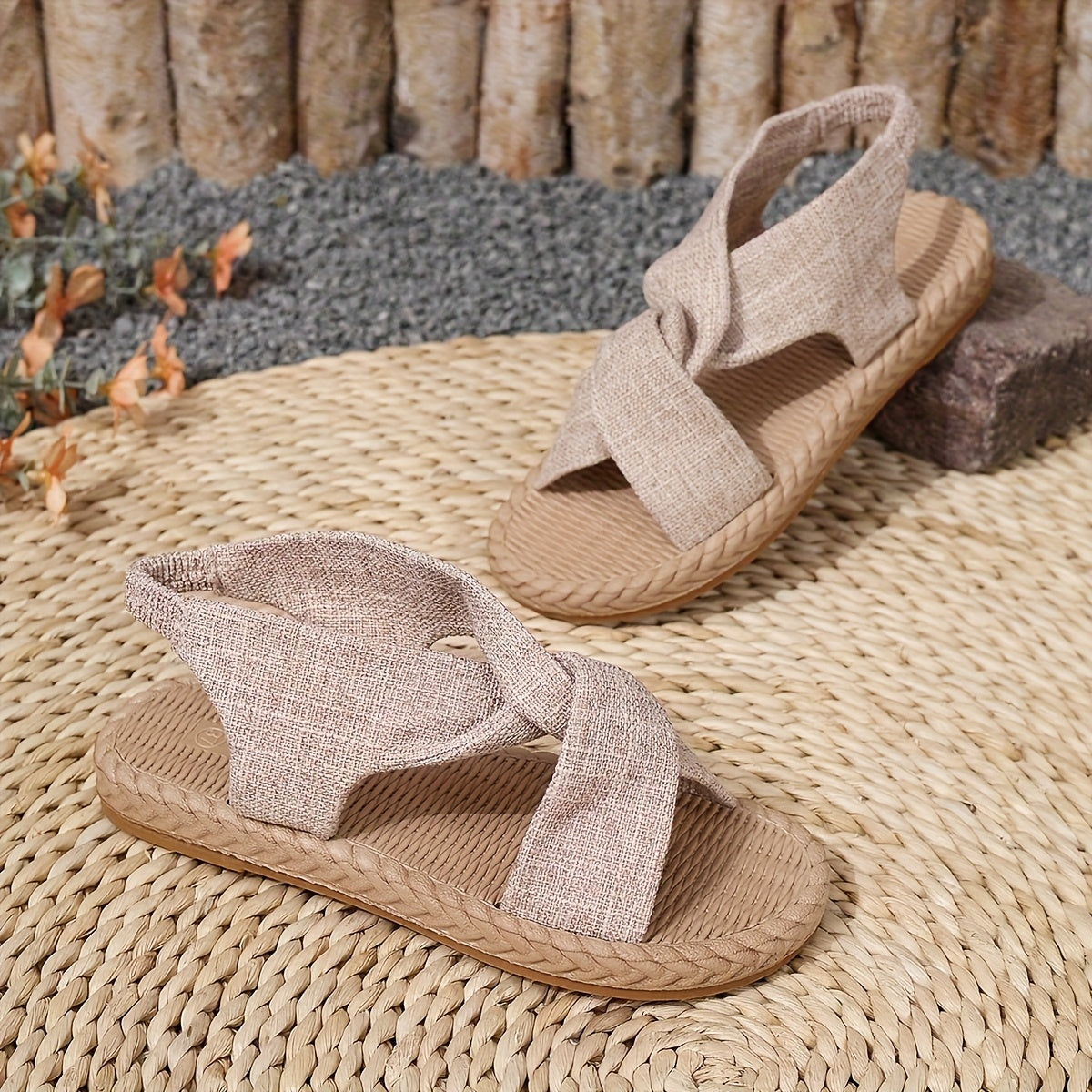Women's Flat Sandals with Adjustable Elastic Straps Open Toe Casual Shoes