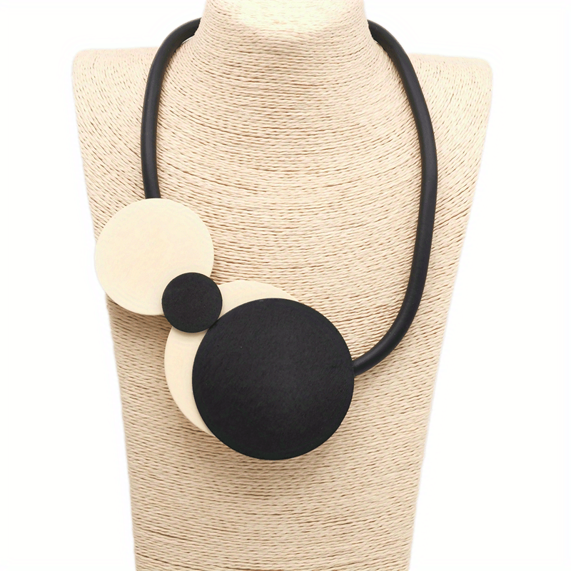 Wooden Pendant Necklace with Vintage Rubber Chain for Casual, Gothic, Bohemian Styles