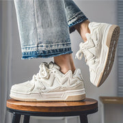 Women's Low-Top Casual Sneakers White Brown Synthetic Mesh Lace-Up Shoes