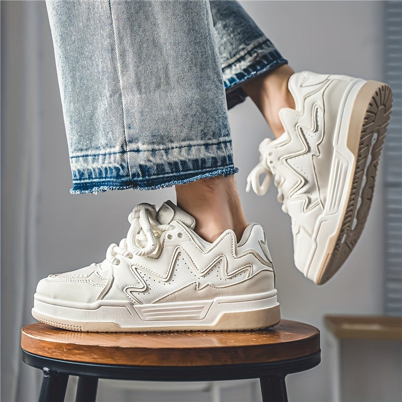 Women's Low-Top Casual Sneakers White Brown Synthetic Mesh Lace-Up Shoes