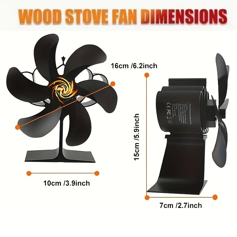 6-Blade Thermal Venturi Stove Fan for Wood and Gas Heating Durable Aluminum