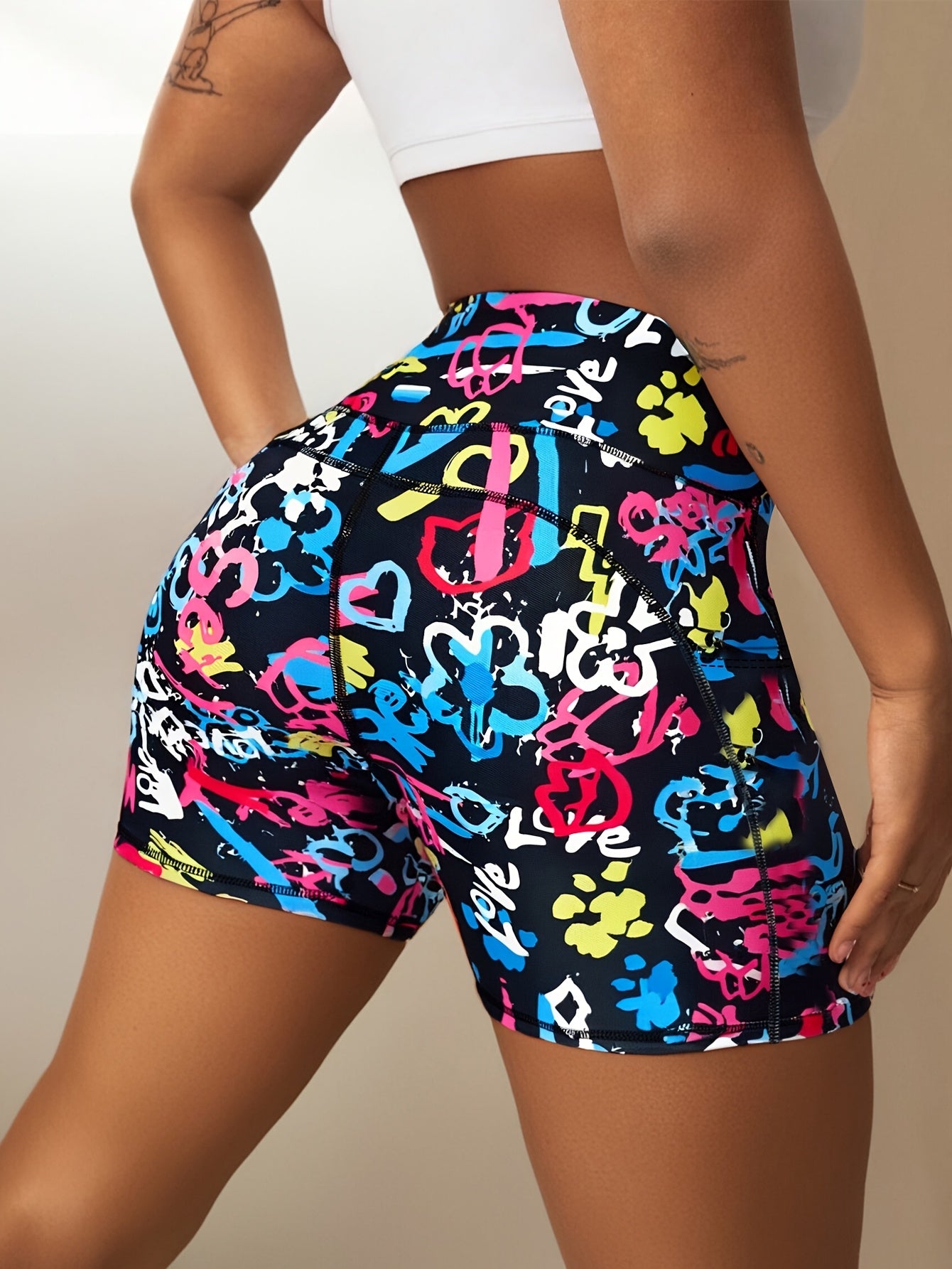 Plus Size Women's High-Waisted Breathable Yoga Shorts with Pockets