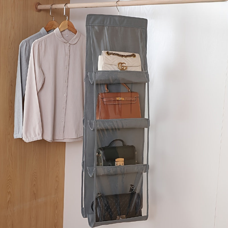 6 Pocket Hanging Handbag Organizer with Transparent Pouches for Closet Storage