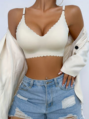 Women's Nylon Sports Bra V-Neck Removable Pads Light Gray Comfortable Supportive