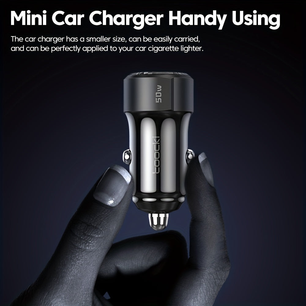 Car Charger 50W USB-C PD QC Fast Charging for Vehicles Portable Durable