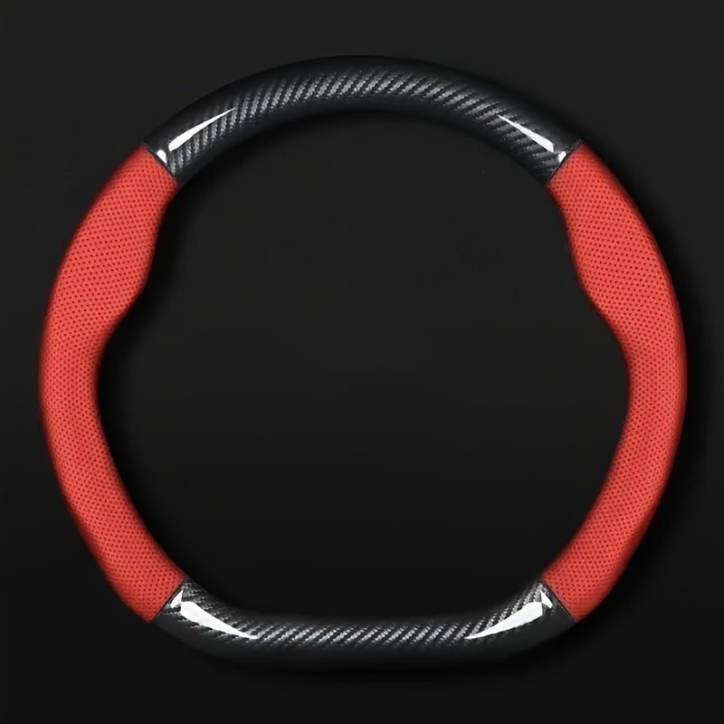 Universal Car Steering Wheel Cover Carbon Fiber Perforated PU Leather Non-Slip Durable