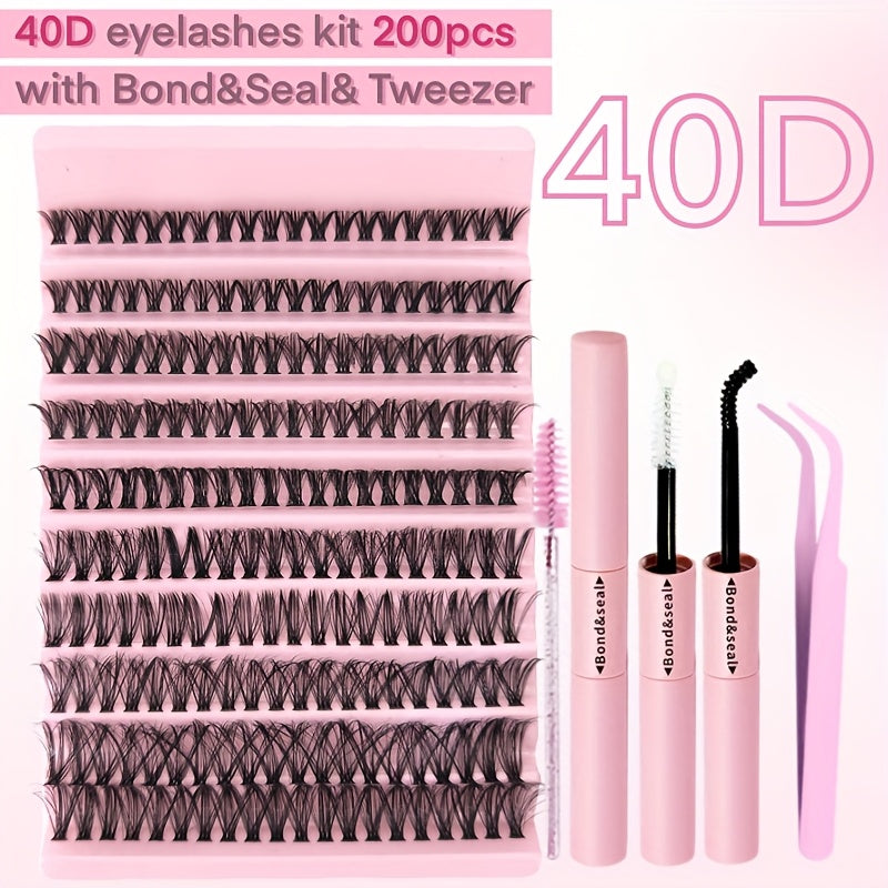DIY Eyelash Extension Kit with 30P, 40P, 80P Clusters, 0.07mm C and D Curls, 8-16mm for Beginners