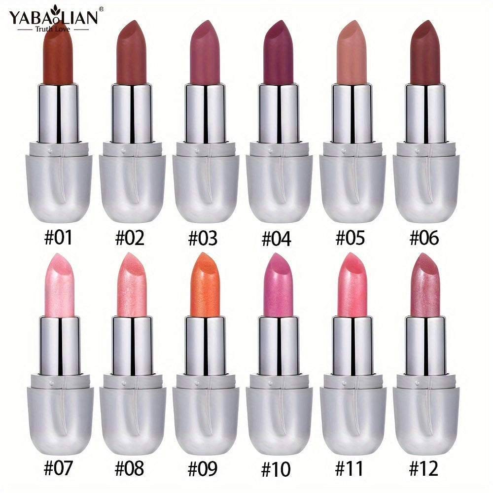 Mujer lápiz de labios metálico perlado de larga duración a prueba de agua con brillo rosa