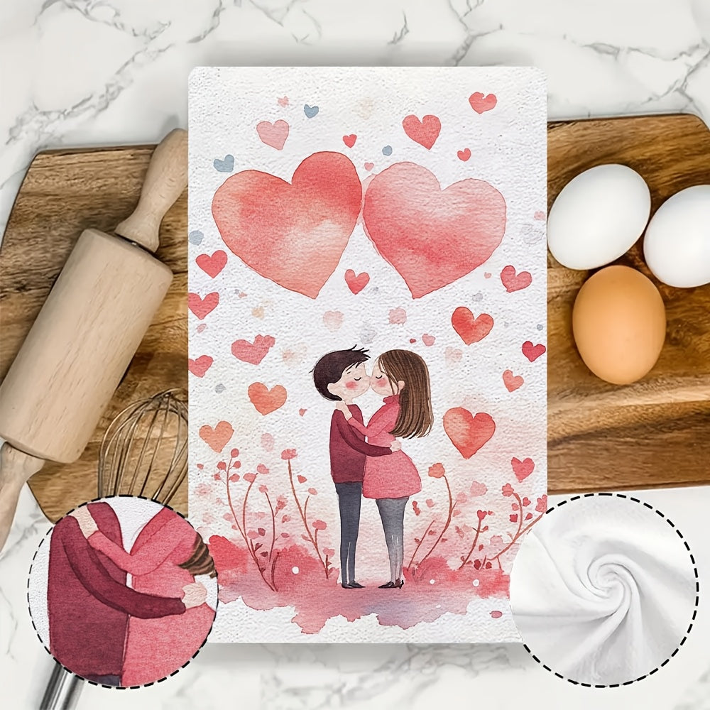 Set of 2 Valentine’s Day Kitchen Towels Romantic Embrace 40x60cm High Absorbency