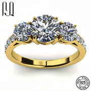 Sterling Silver 18K oltin bilan qoplangan 3 ta toshli Moissanite uzuk, 3.6 karat