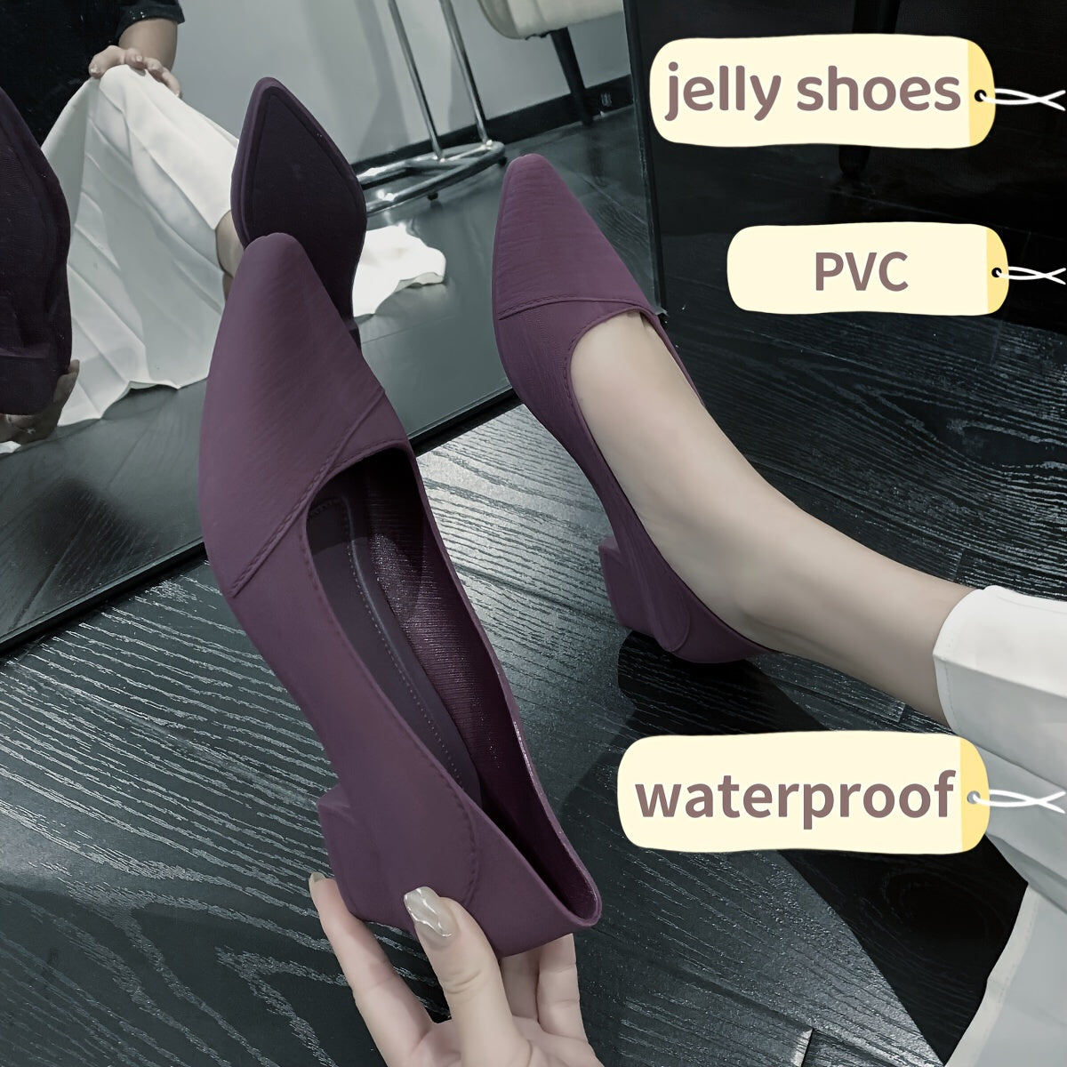 Women’s Solid Color Chunky Heels Casual Point Toe Slip-On Pumps