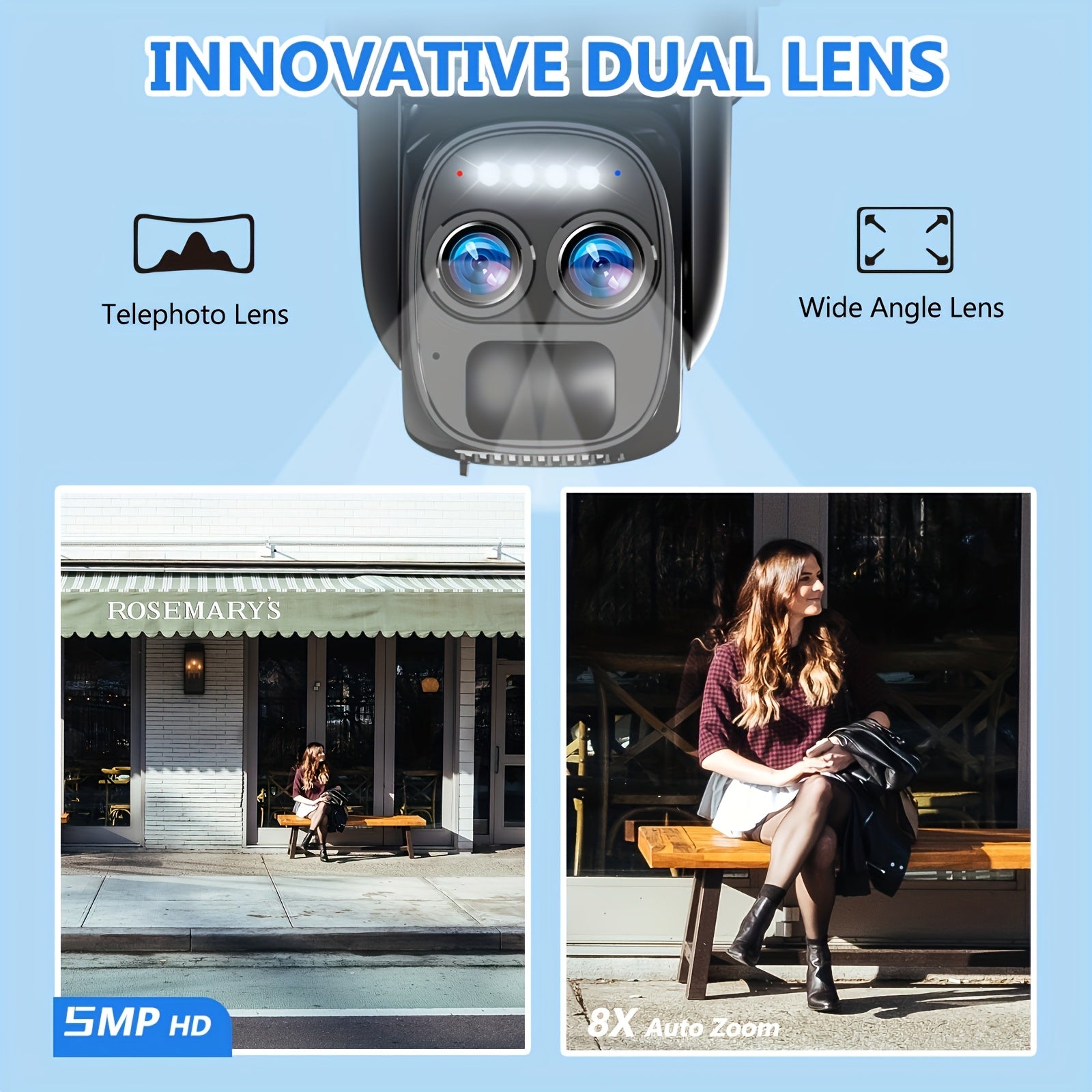 Dual-Band WiFi Outdoor Security Camera with 10x Zoom 360° Solar Panel HD Night Vision