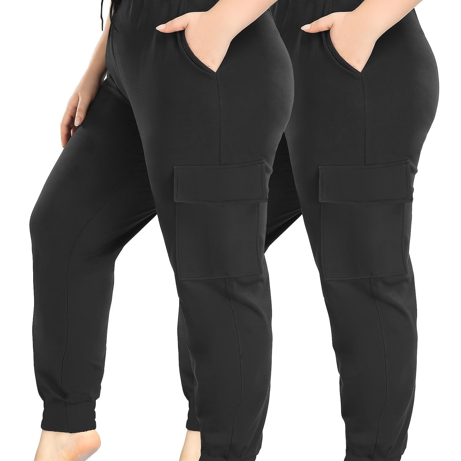 Plus Size Waterproof Work Pants with Pockets and Drawstring Waist