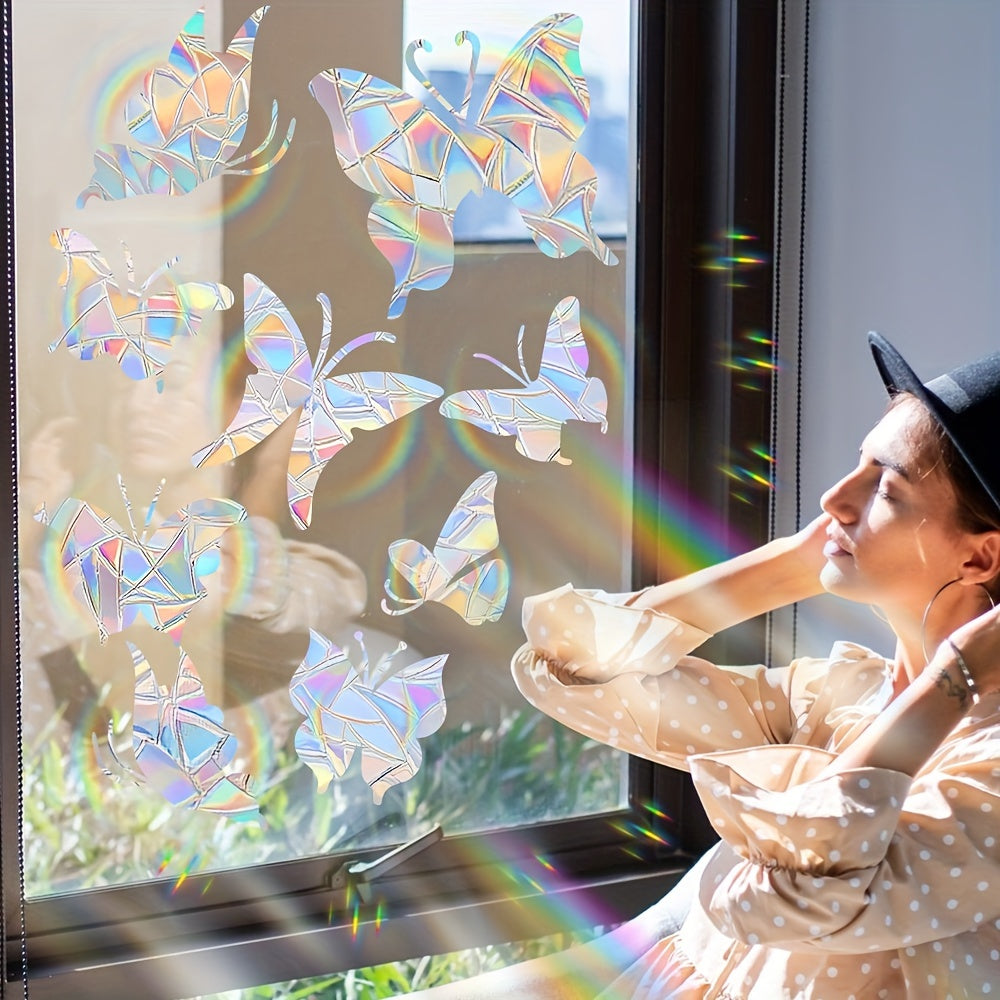 Window Clings with Stripes and Butterfly Design, Durable Static Adsorption, Decorative for Windows and Doors